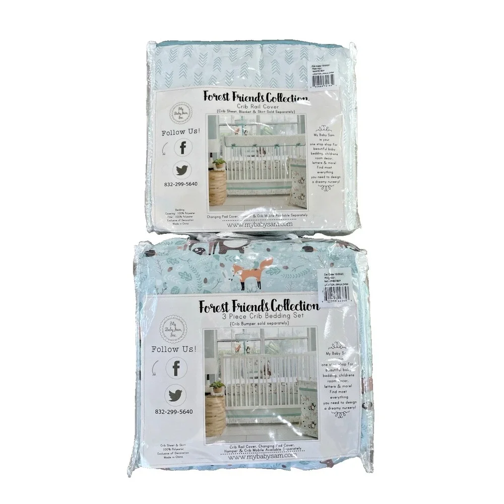 My Baby Sam Forest Friends‎ 4 Pc Nursery Crib Bedding Set Quilt Sheet Skirt Rail